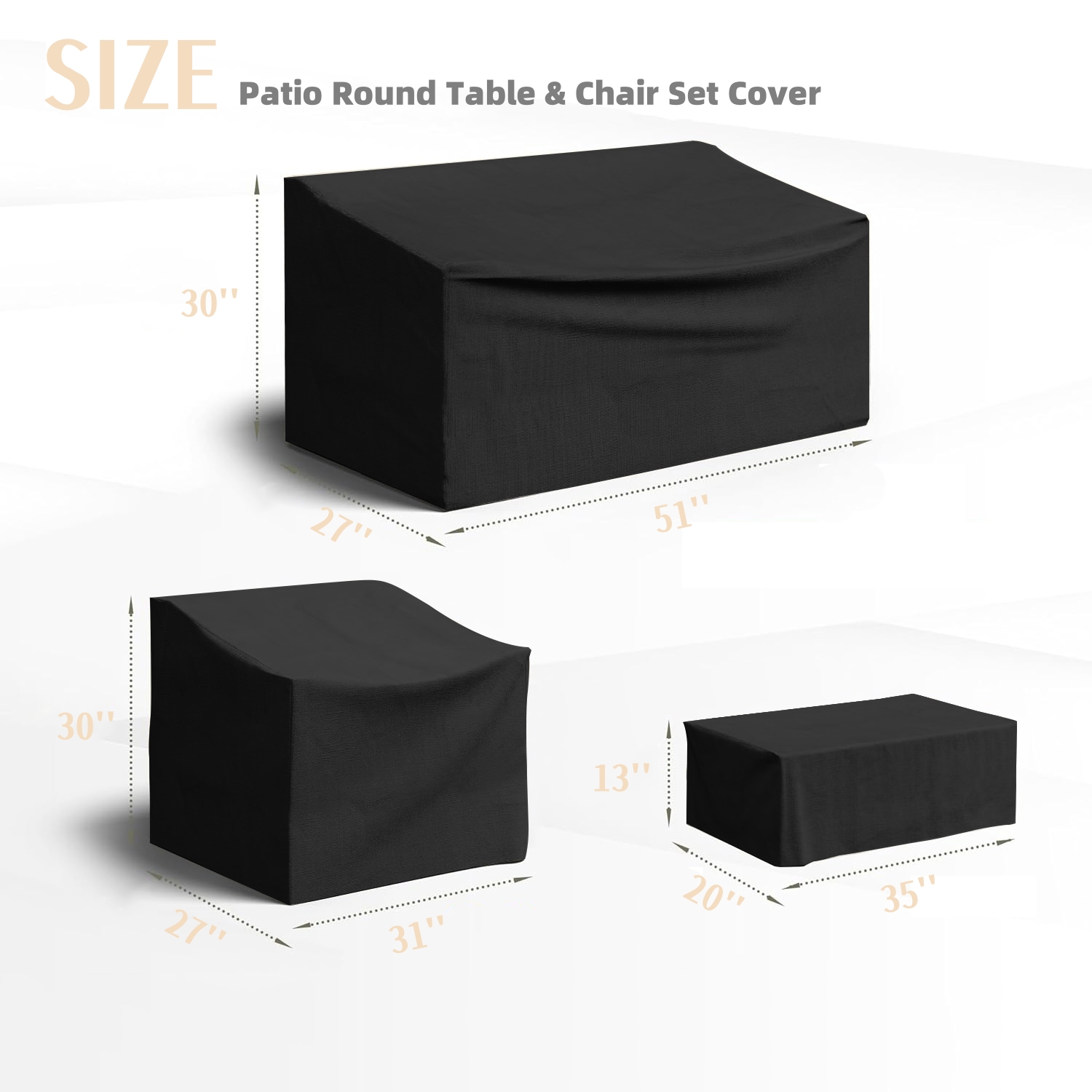 Patio Furniture Covers for 4-Piece Furniture Set, Heavy-Duty Waterproof Outdoor Furniture Covers, Include 2 Armchair Covers, 1 Sofa Cover, 1 Coffee Table Cover, Black