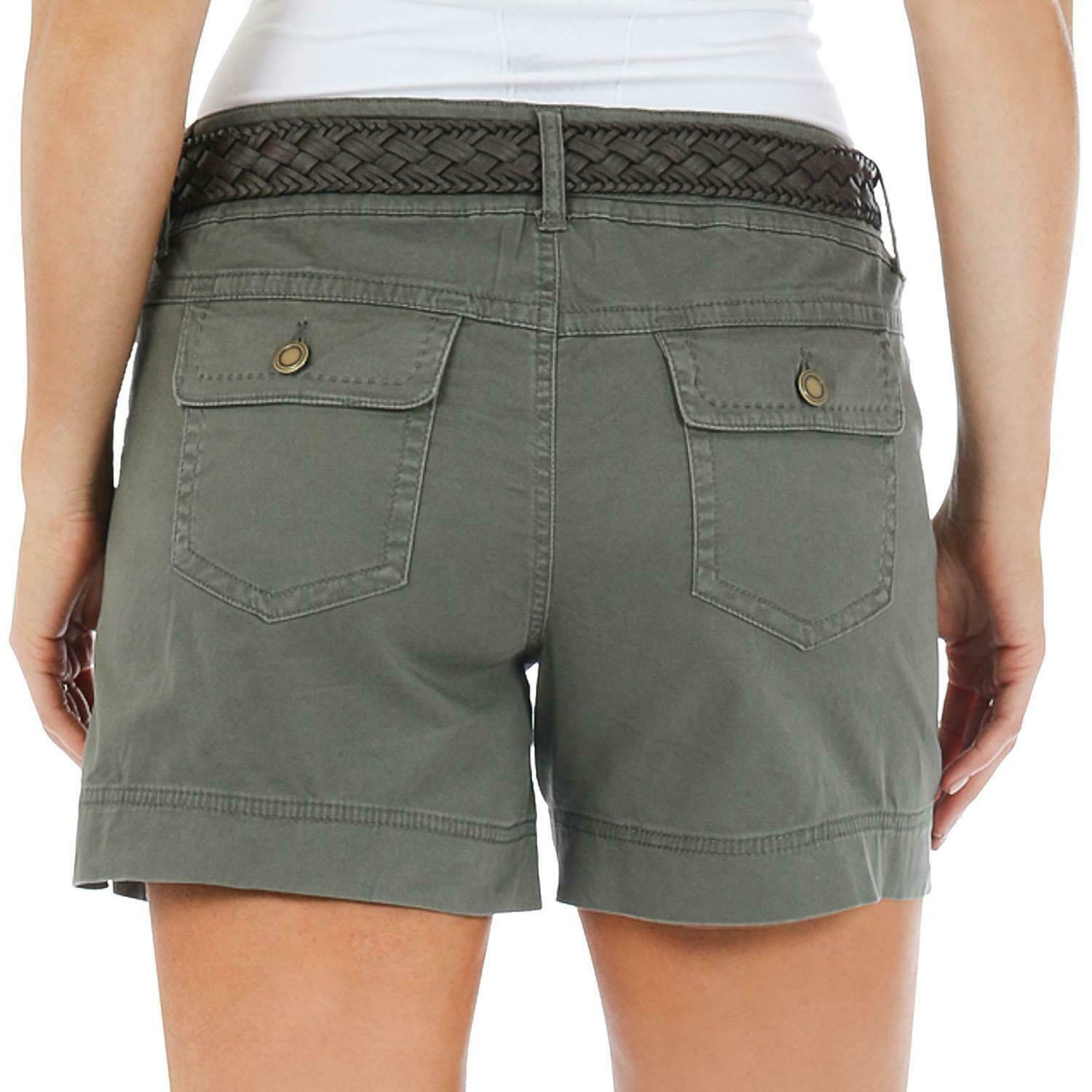 One One Women\'s (Olive, Braided Belted 5 Stretch Shorts, Twill 14) 5\