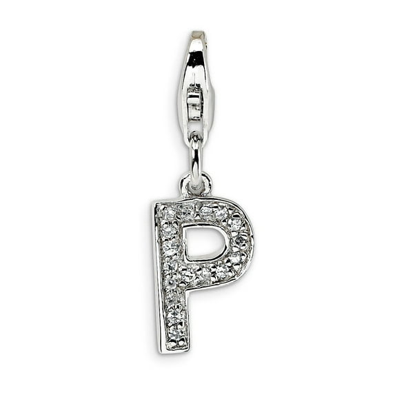 Sterling Silver Amore La Vita Rhodium-Plated Cz Letter P Initial Charm (11 X 8) Made In China qcc105p