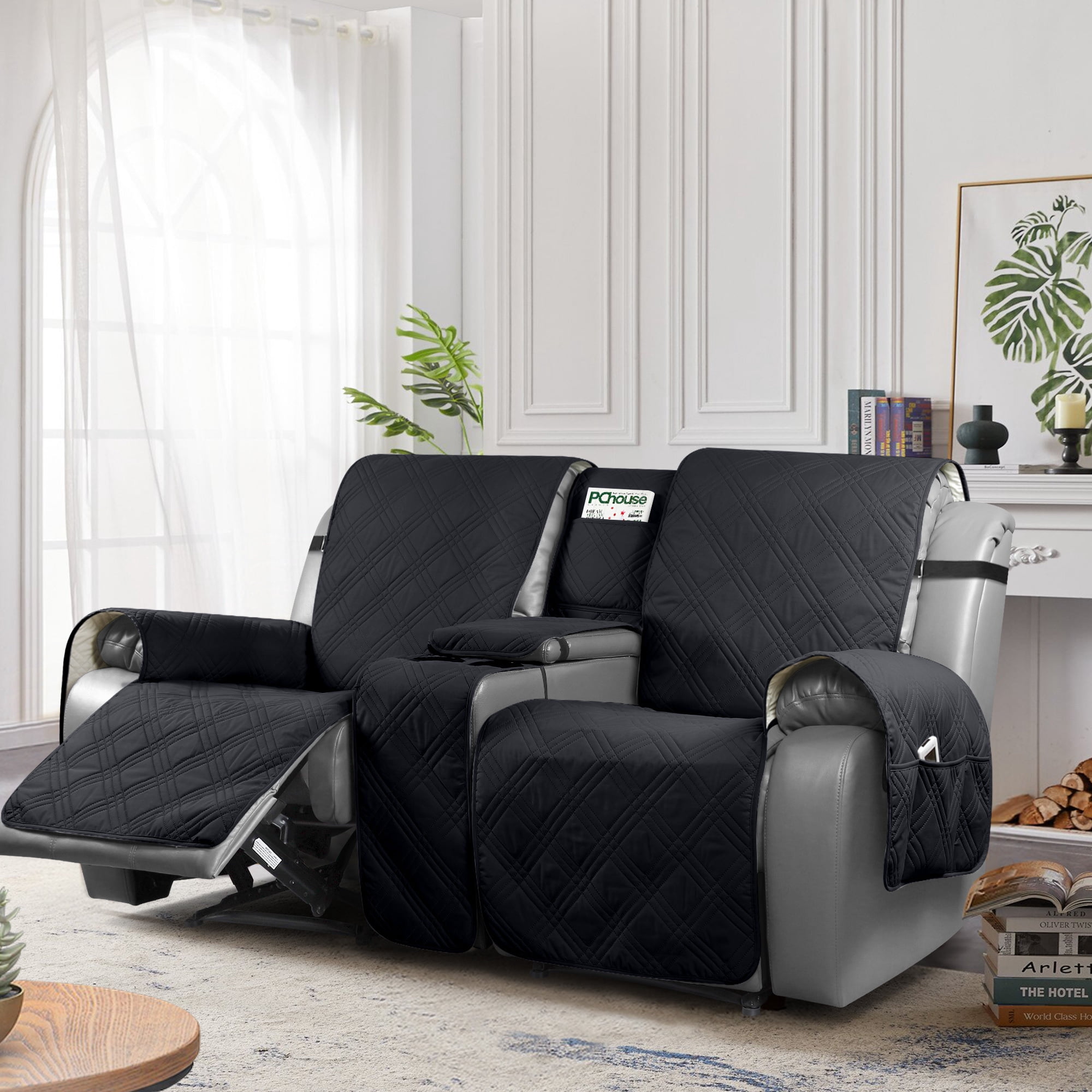 TAOCOCO Waterproof Loveseat Recliner Cover with Console, Non-Slip Pet Slipcover for Dual Loveseat Recliner Split Reclining Loveseat Cover,Black