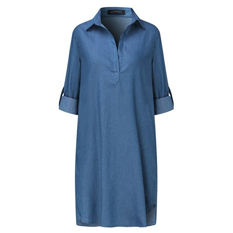 white christmas dresses Cosmala Denim Long Sleeve Mini Dress / Indigo Blue | Meshki main image 1