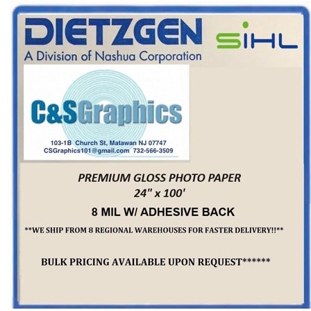 INKJET Photo Paper Roll Adhesive Back 24" x 100' 8MIL Gloss AQUEOUS