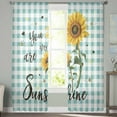 thumbnail image 2 of Sunflower Semi Sheer Curtains 108 Inch Length 2 Panels Set, Teal Green Check You Are My Sunshine Bee Sheer Kitchen Curtain Privacy Voile Window Curtain for Living Room Bedroom Rod Pocket Drapes, 2 of 7