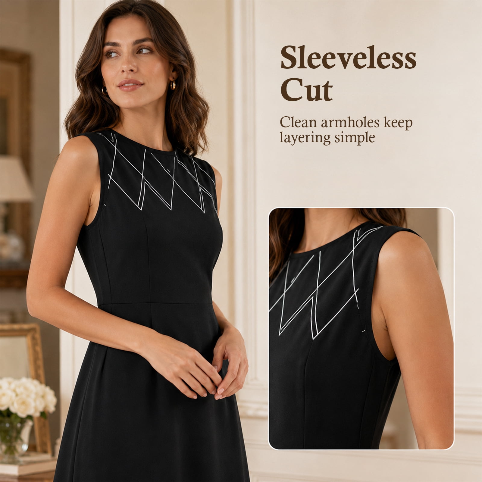 Alvantor Women's Sleeveless A-Line Dress with Diamond Pattern, Black