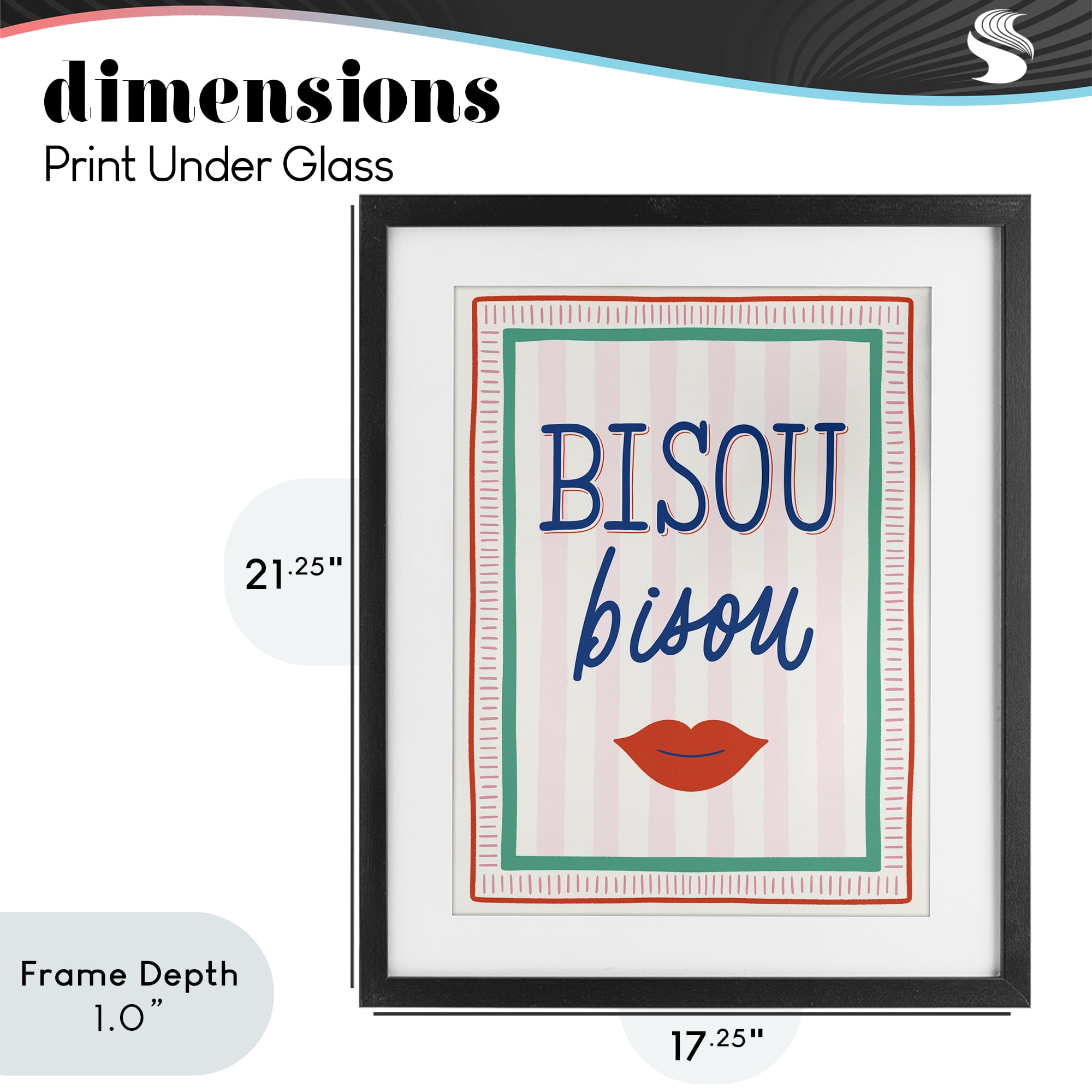 Stupell Industries Bisou Kiss over Stripes Black Framed Print Under Glass, design by Jalynn Heerdt