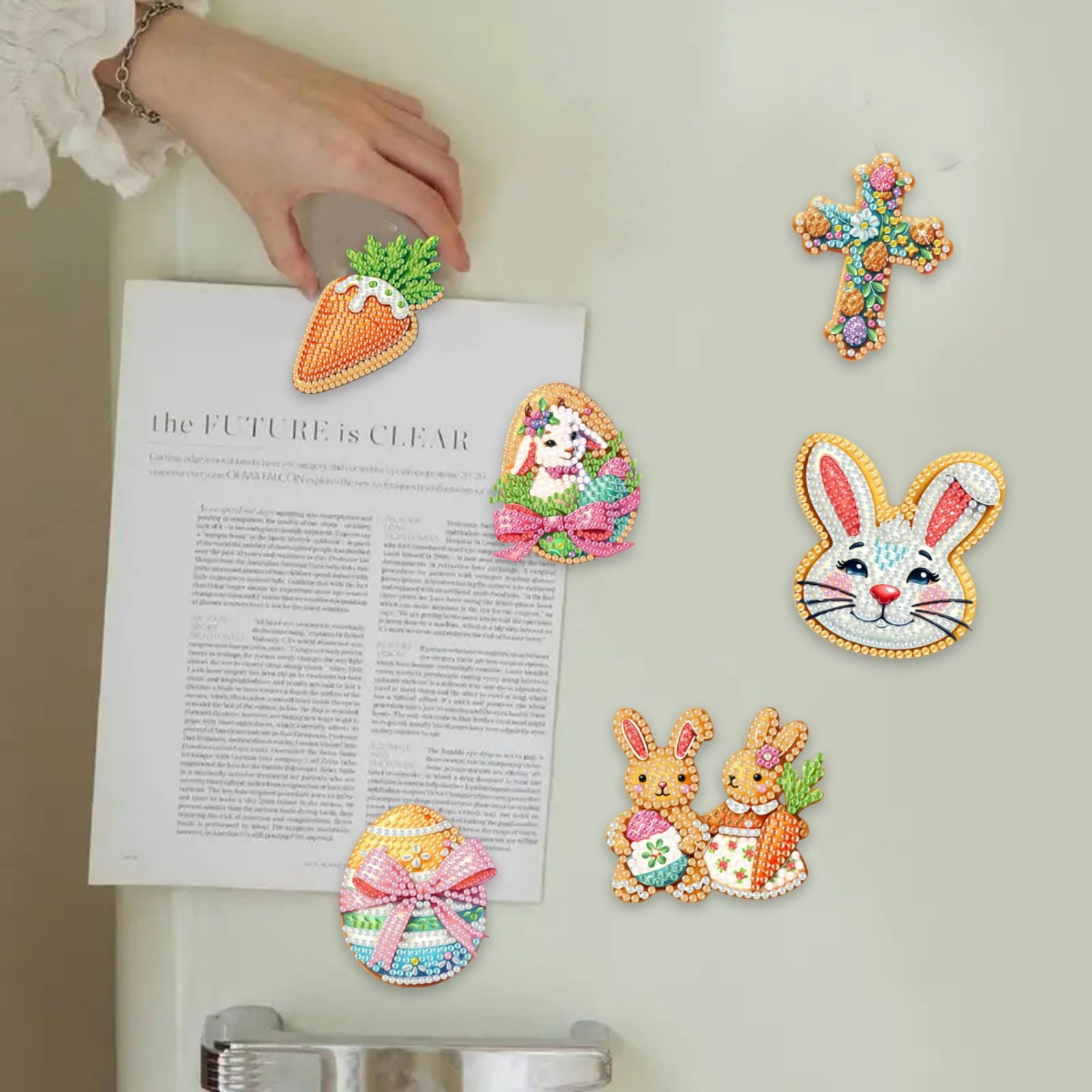 FLOPESN 6Pcs Holiday DIY Diamond Art Painting Refrigerator Magnet,Creative Design Easter St. Patrick's Day Acrylic Home Decors-Cookies