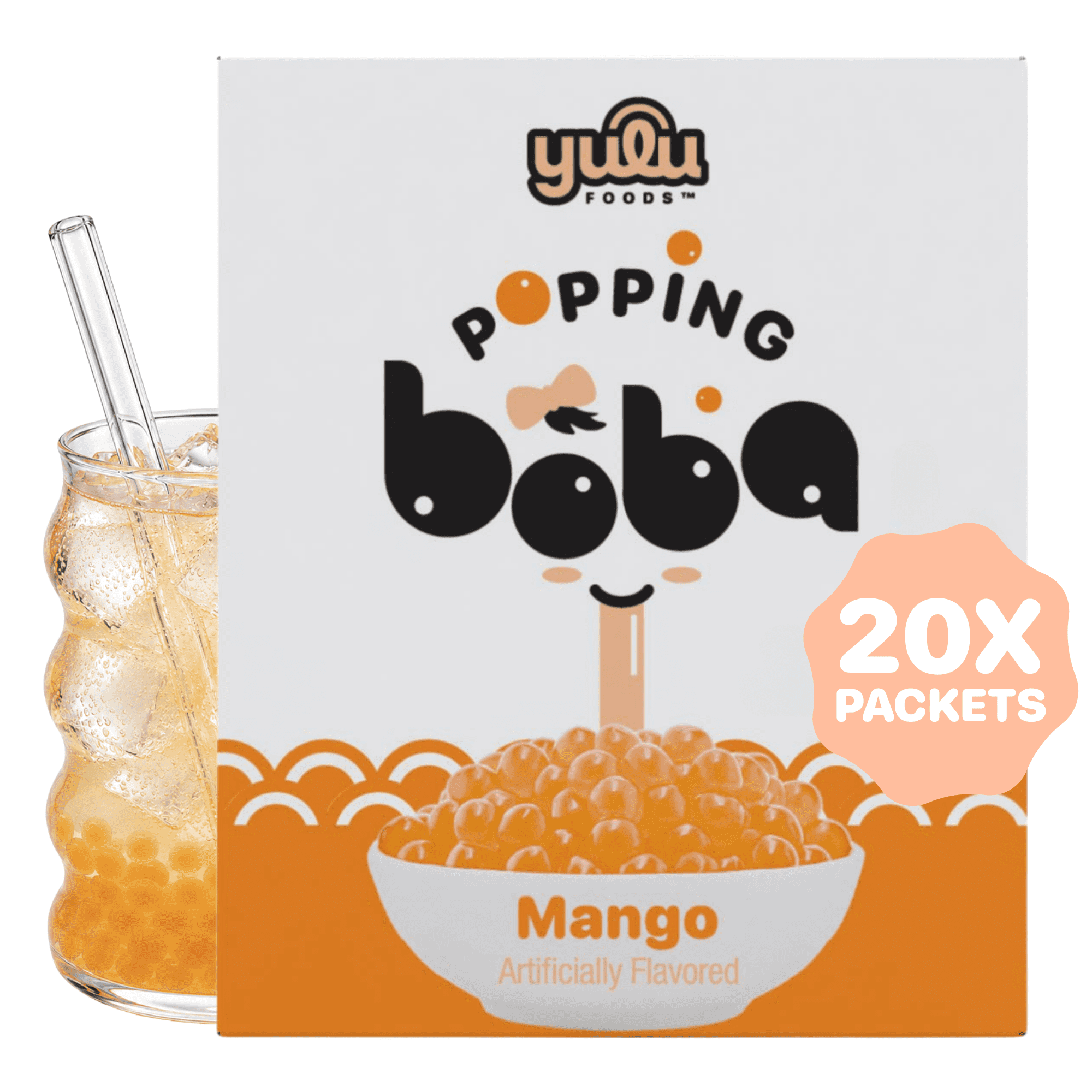 Yulu Popping Boba Pearls - Mango 20pk - Net Wt 2.2lb (1kg)