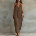 thumbnail image 3 of ClodeEU Women's Linen Blend Spaghetti Strap Sleeveless V Neck Button Down Maxi Dress,Casual Loose Dress with Pockets Coffee,Women's Plus L, 3 of 4