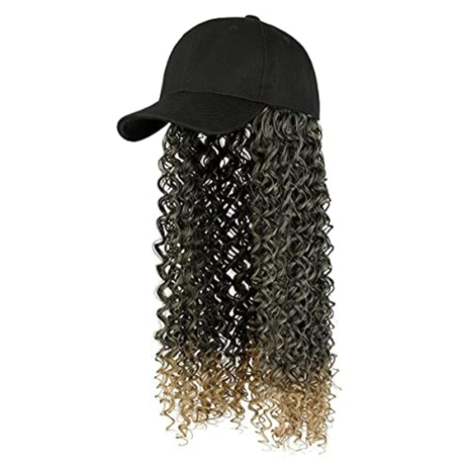 YEKEYI Headband Wig Human Hair Wigs Baseball cap Wig Curly Deep Wave Headband Wig Hat Wigs (Black hat Long Lbrown wig)