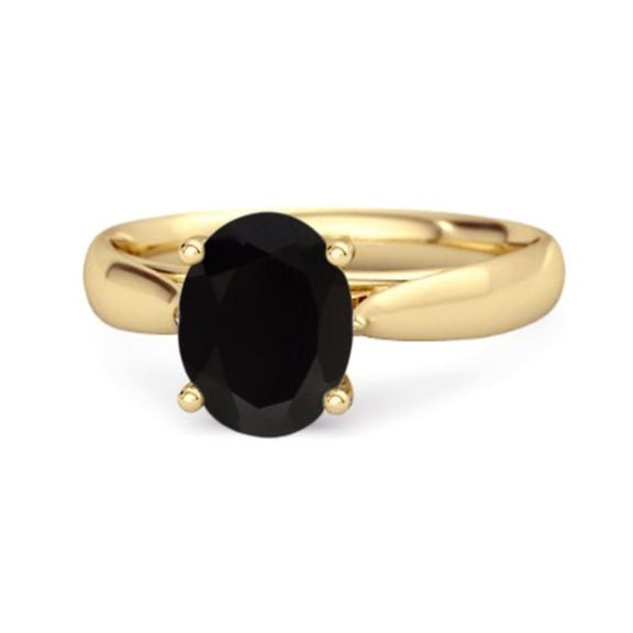 Single Stone 1.50 Ctw Black Spinel 925 Sterling Silver Gold Vermeil Stackable Women Valentines Day Gifts Ring