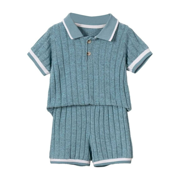 GBSYEWXS Toddler Children Girls Outfit Set Soft Short Sleeve Lapel Neck Tops Shorts Striped Comfortable Blue Outfits Sets Size 18 Months-24 Months