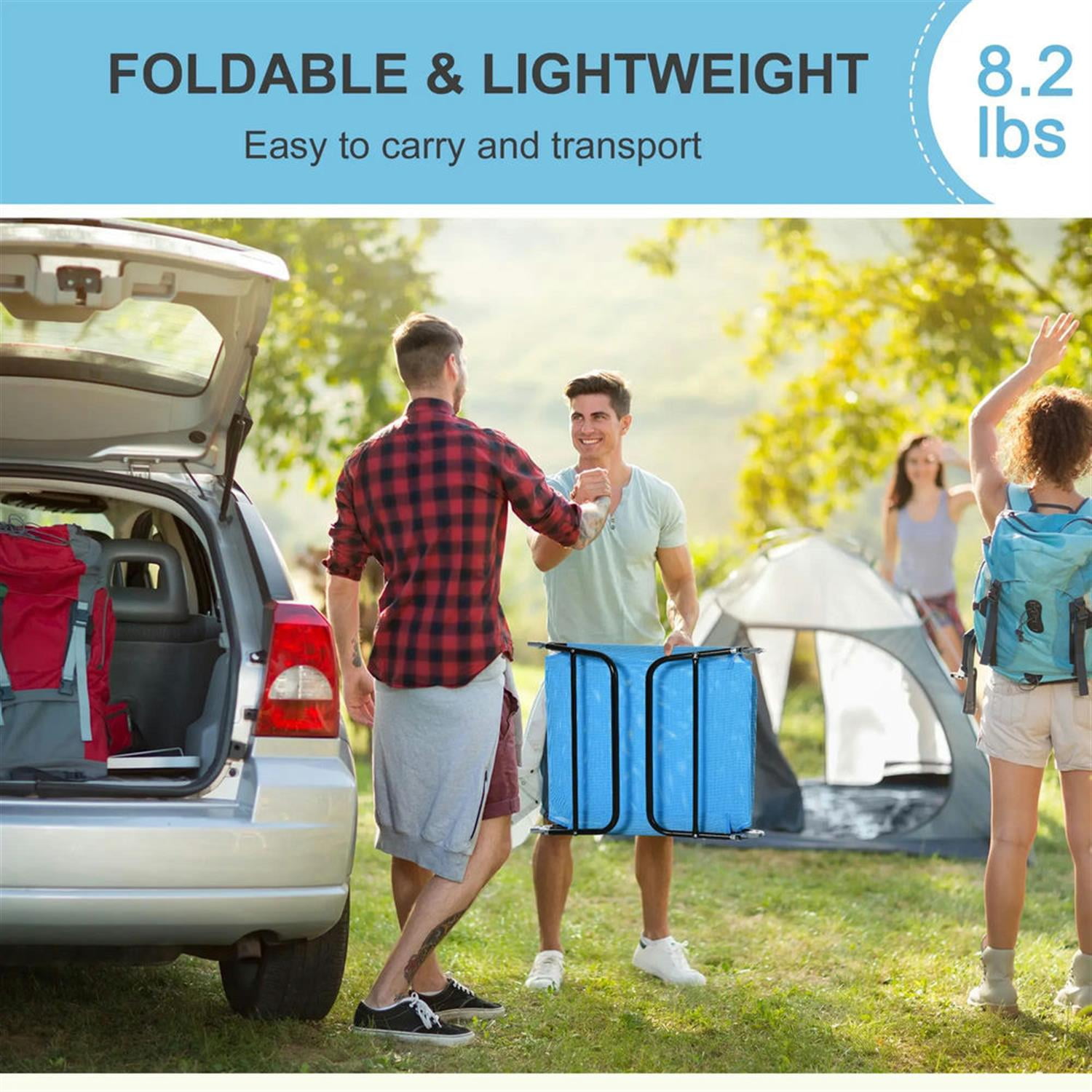 Demi Bonn Outdoor Folding Chaise Lounge with Reclining Back, Breathable Mesh Seat for Beach and Yard, Patio, Blue