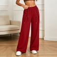 thumbnail image 5 of BXJX Womens Straight-leg Sweatpants, Casual Elastic Waist Sports Drawstring Decor Pants with Pockets Red Size M, 5 of 7