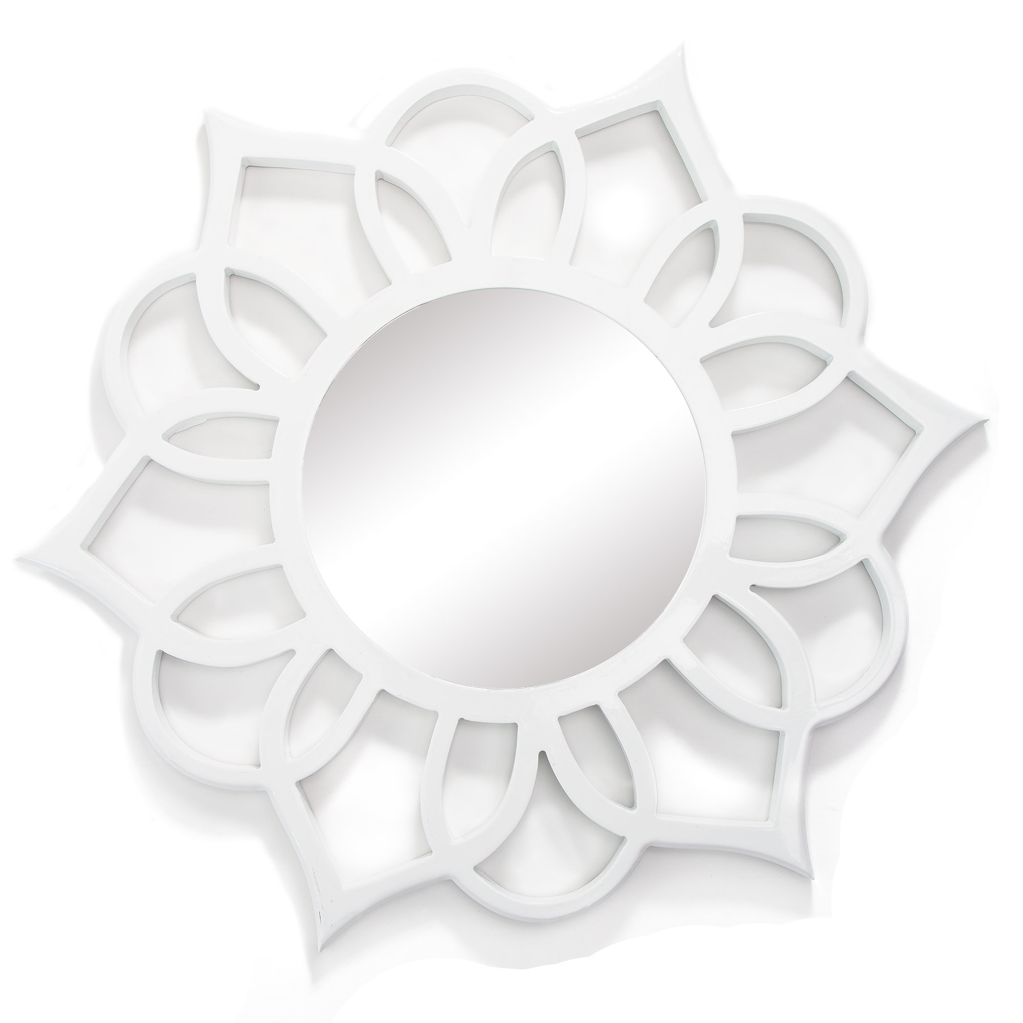 White Round Ornate Accent Mirror 18"x20" by Patton Wall