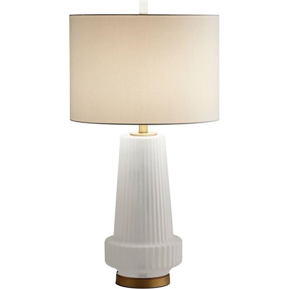 Mid Century Modern 1 Light Tall Table Lamp with Grooved White Base and Round White Drum Shade Bailey Street Home 182-Bel-4637143
