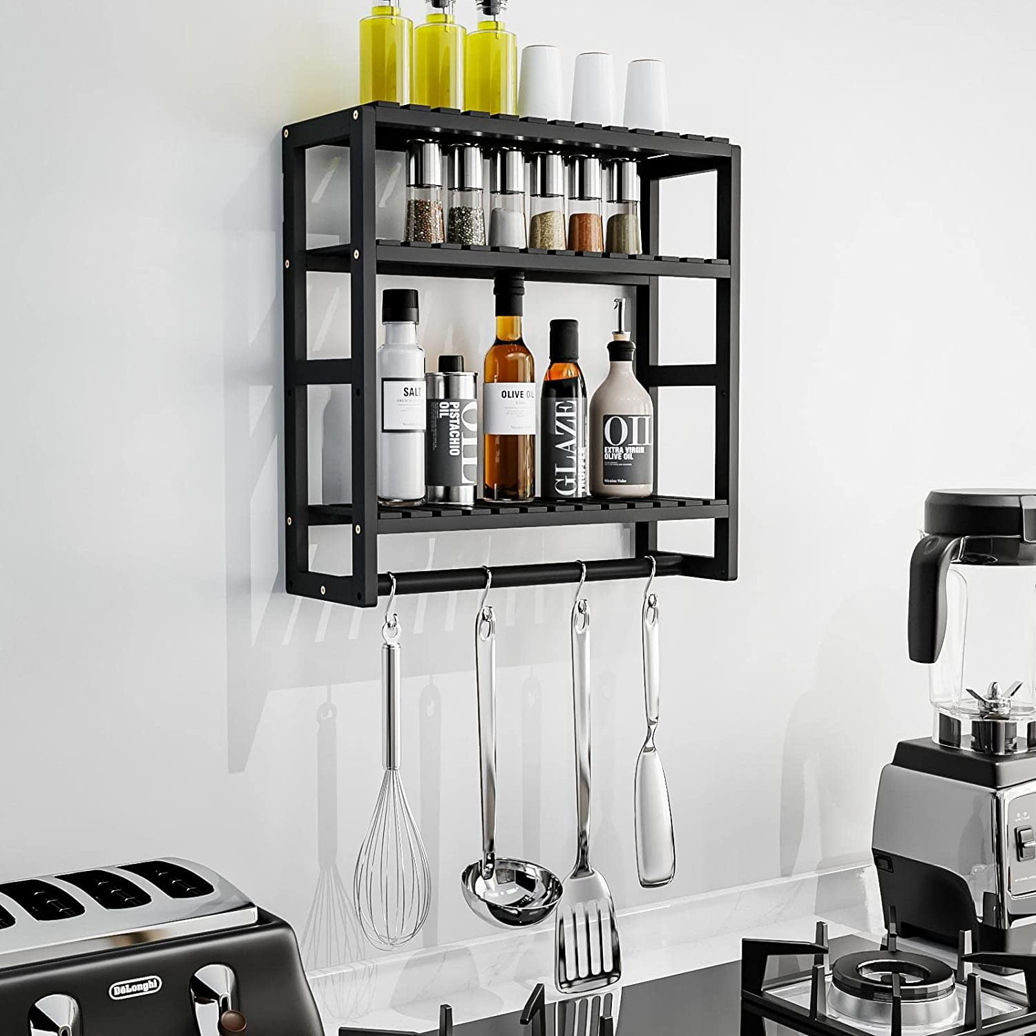 Galood Bathroom Storage Shelves Organizer Adjustable 3 Tiers, Over The  Toilet Storage Floating Shelves for Wall Mounted (Black Without Hanging Rod)