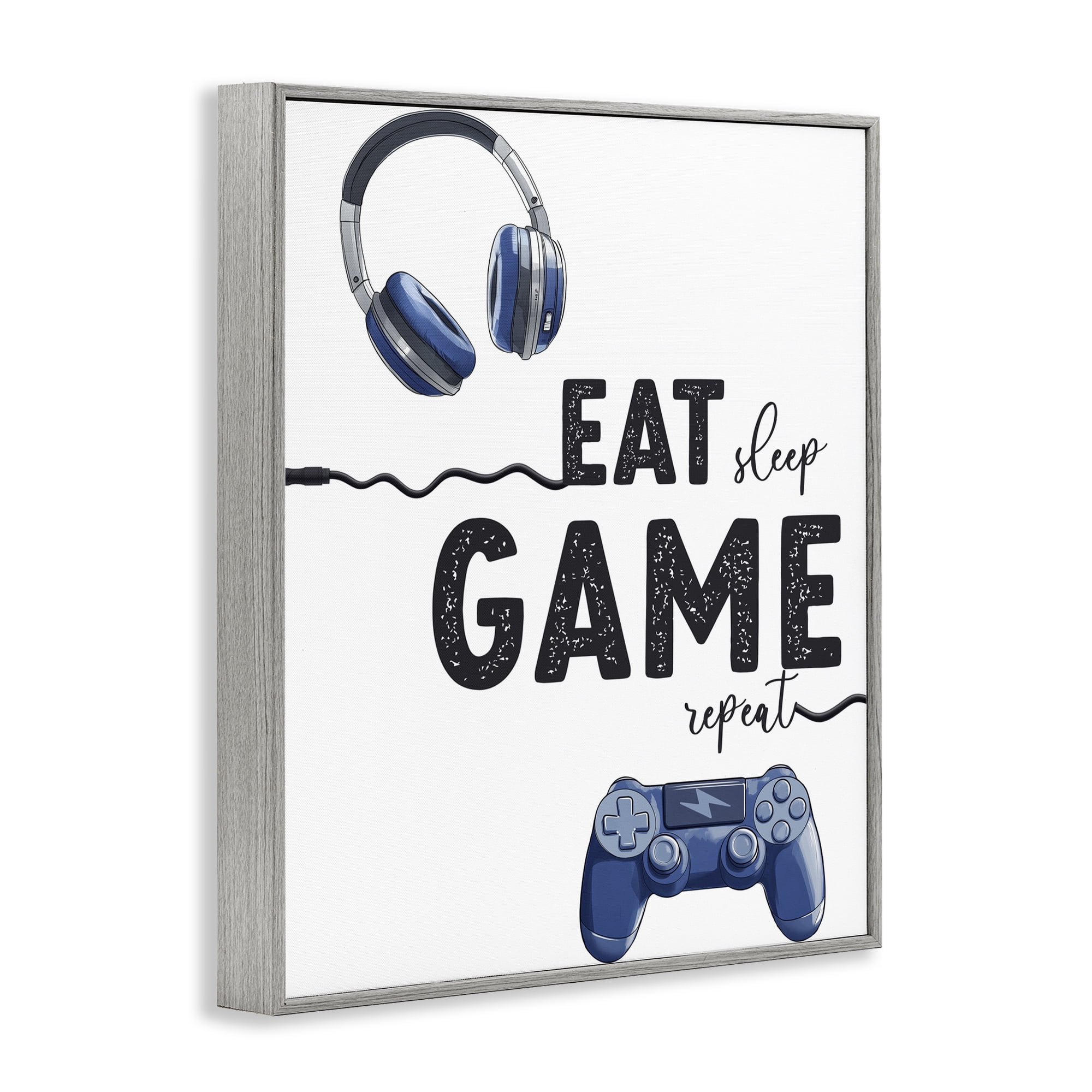 Eat Sleep Game Lifestyle Gray Framed Giclee Art, design by Christine Simpson Art