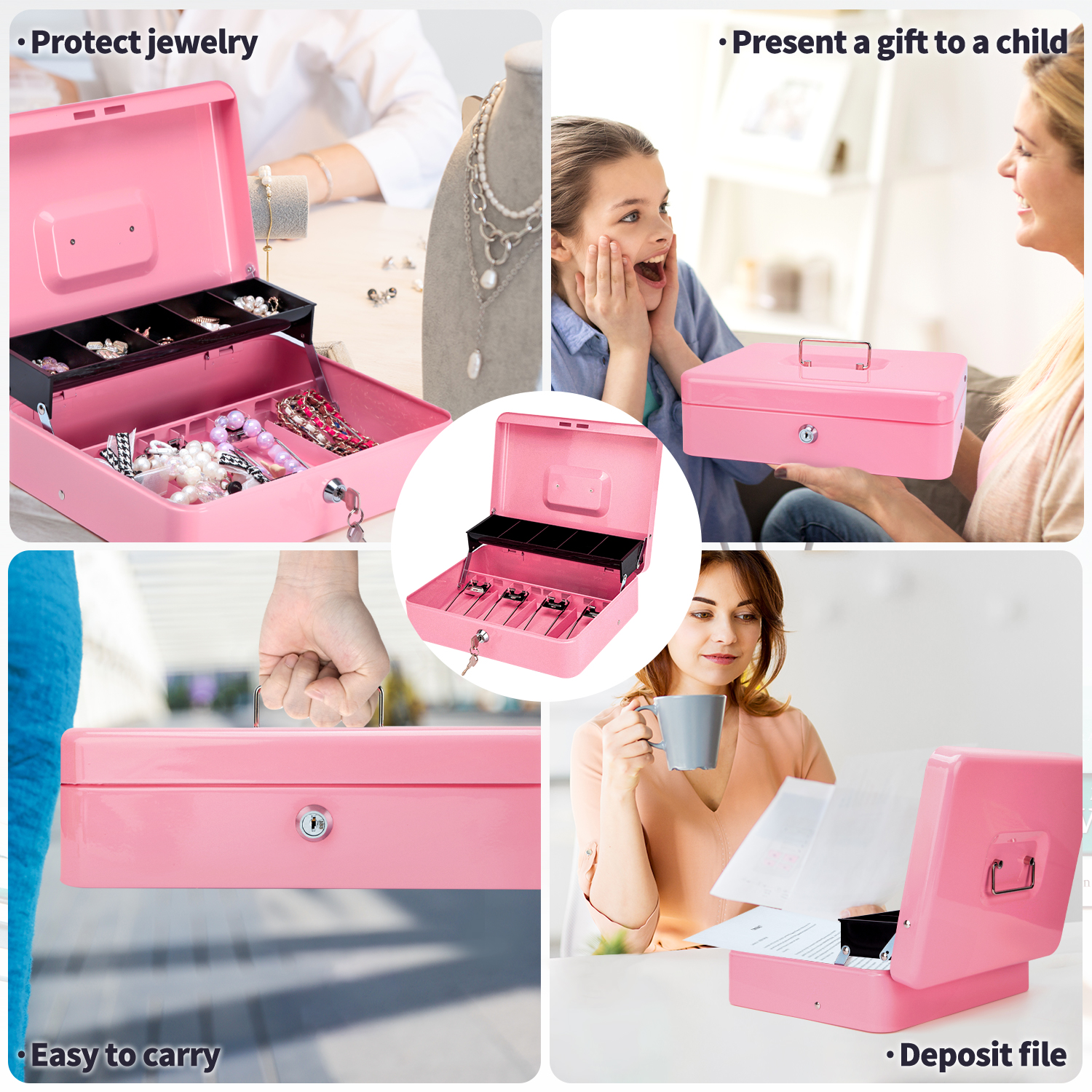 SkyAuks Cash Box with Money Tray 11.8 x 9.5 Inches photo 3