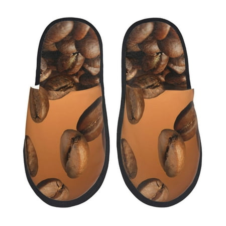 Balery Coffee Beans Slient Indoor Furry Fleece Comfort House Shoes Soft Non-Slip Home Shoes Cotton slippers House Slippers-- Medium