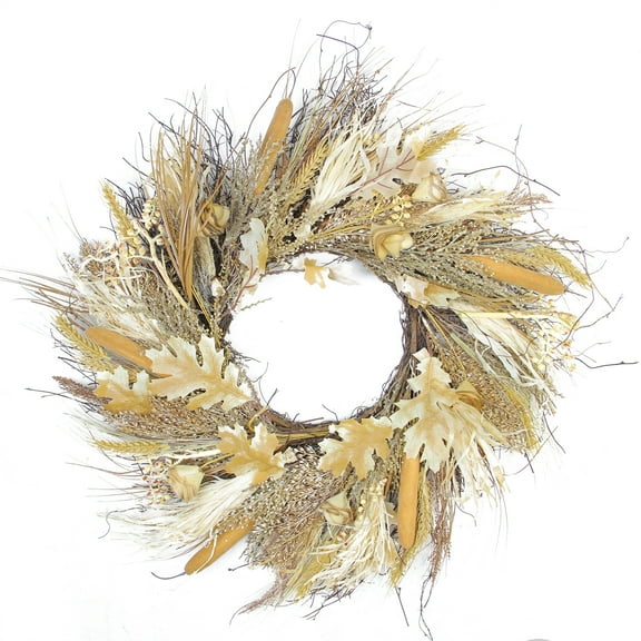 Cattail and Wheat Twig Artificial Fall Harvest Wreath - 24"