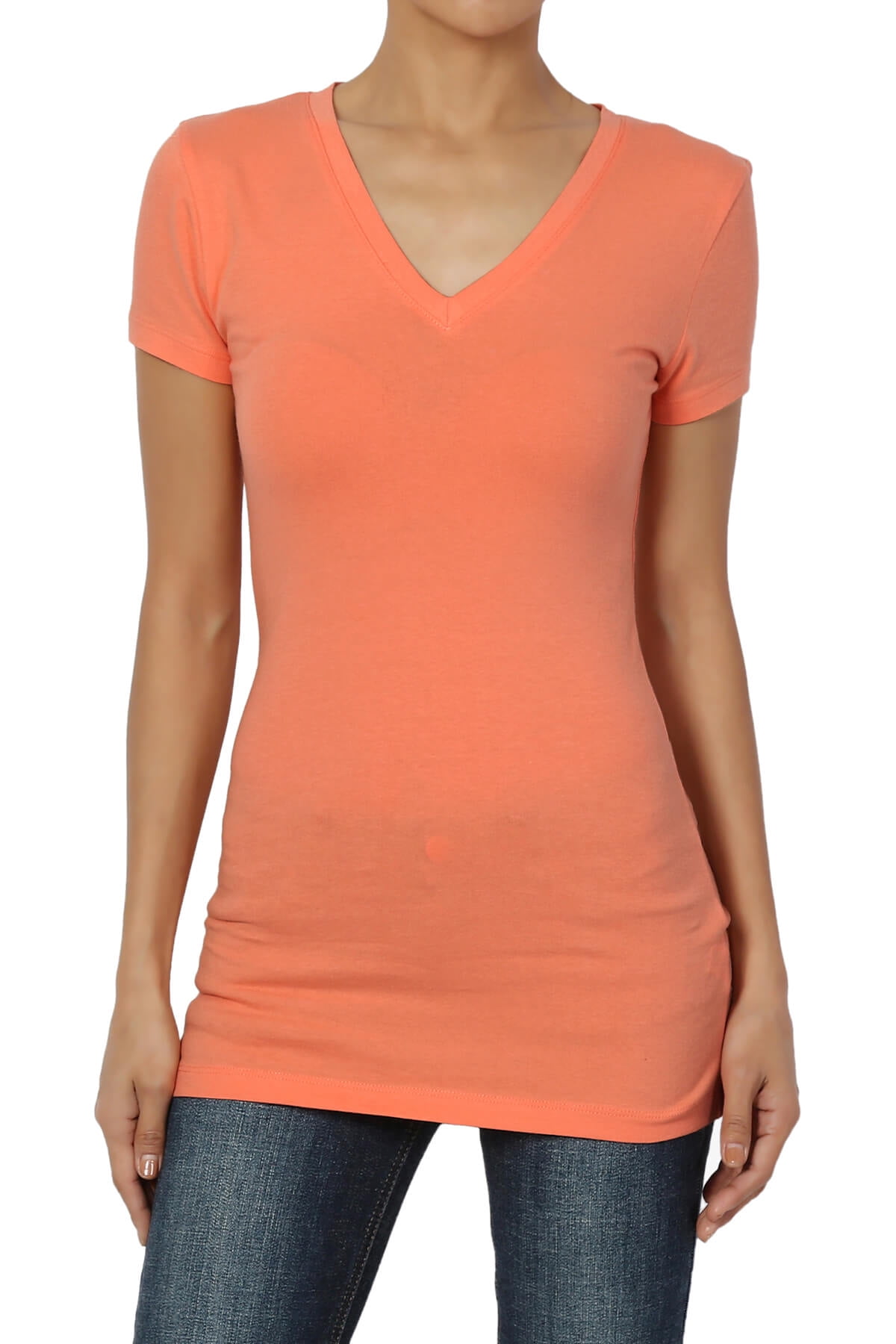 Women's Basic V Neck Short Sleeve TShirts Plain Stretch Cotton Spandex Top Tee