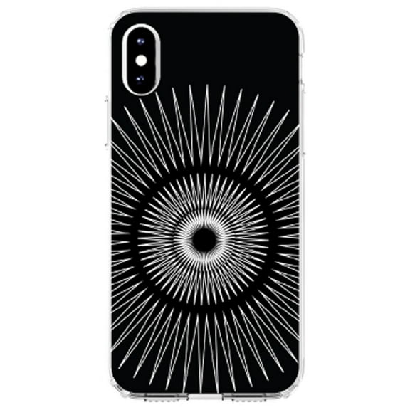 DistinctInk Clear Shockproof Hybrid Case for iPhone XR (6.1" Screen) - TPU Bumper, Acrylic Back, Tempered Glass Screen Protector - Black White Star Bursts