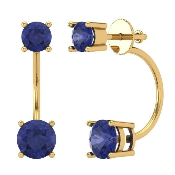 3 ct Screw-Back Stud Earrings for Women | 6.5mm Round Cut Simulated Tanzanite | 18K Yellow Gold