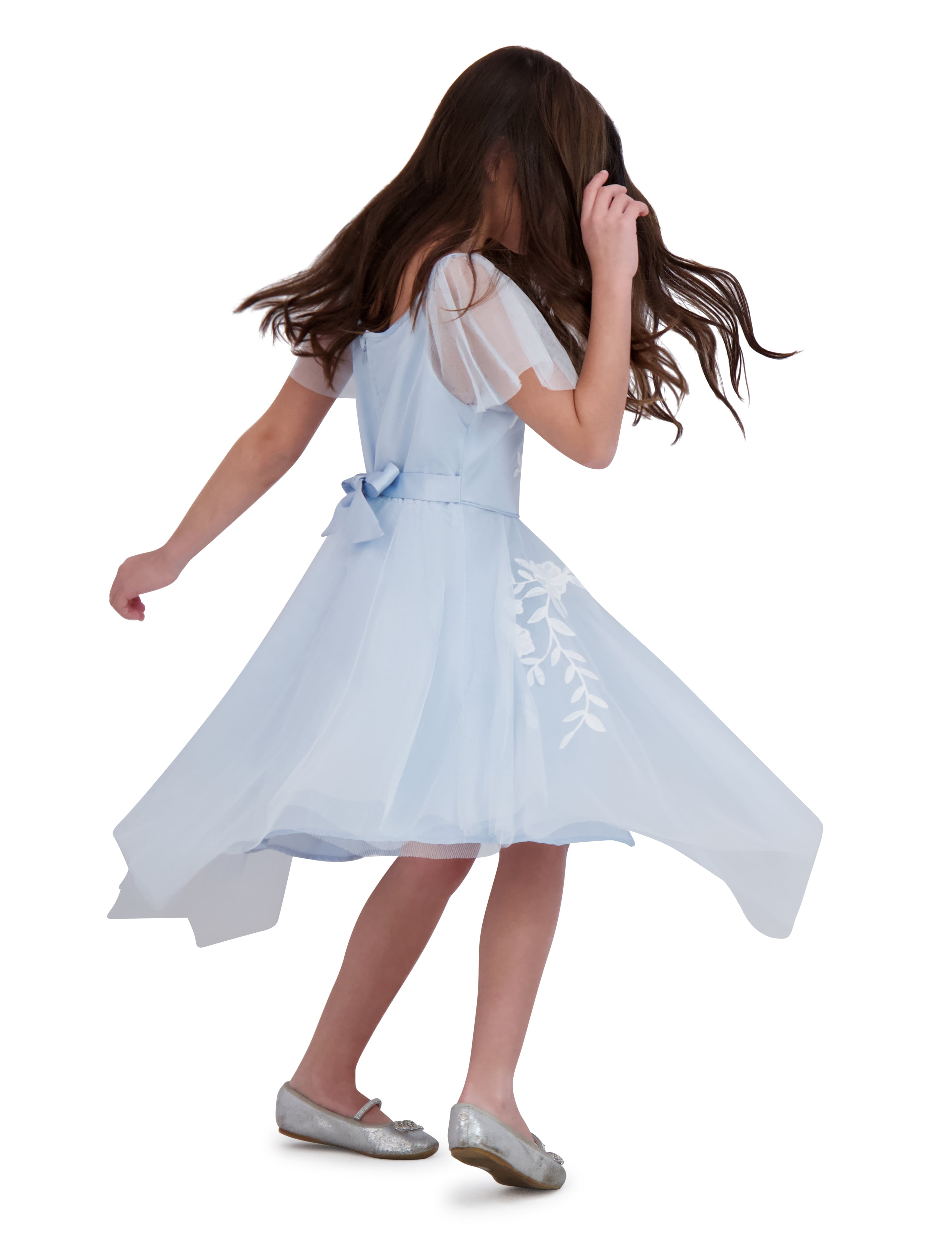 Kensie Girl Short Sleeve Embroidered Mesh Special Occasion Dress, Sizes 4-16