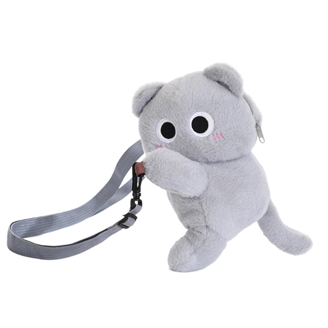 Bolso bandolera con forma de gato, peluche para mujer y niña, ideal como regalo para viajes y fiestas callejeras. Gris