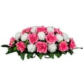 thumbnail image 4 of Sympathy Silks Artificial Cemetery Flowers 30" Beauty Pink Open Rose/White Mum Saddle for Headstone, 4 of 9