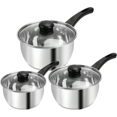 WFPXAMLZZMD Stainless Steel Pot Set 6Pcs Triply Bottom Sauce Pan With Lid 1QT 2QT 3QT Kitchen Cooking Cookware Set