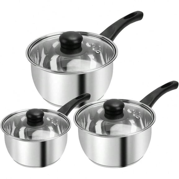 odorsTT Stainless Steel Pot Set 3 Pcs Triply Bottom Sauce Pan with Lid 1QT 2QT 3QT Kitchen Cooking Cookware Set