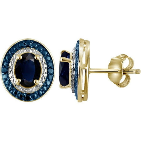 JewelersClub 3.00 Carat T.G.W. Sapphire Gemstone and Blue and White Diamond Accent Earrings