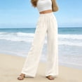 thumbnail image 5 of Resicozy Womens Linen Palazzo Pants Summer Flowy Wide Leg Trousers Elastic Waist Casual Pants Vacation Trousers 2026 White L, 5 of 5