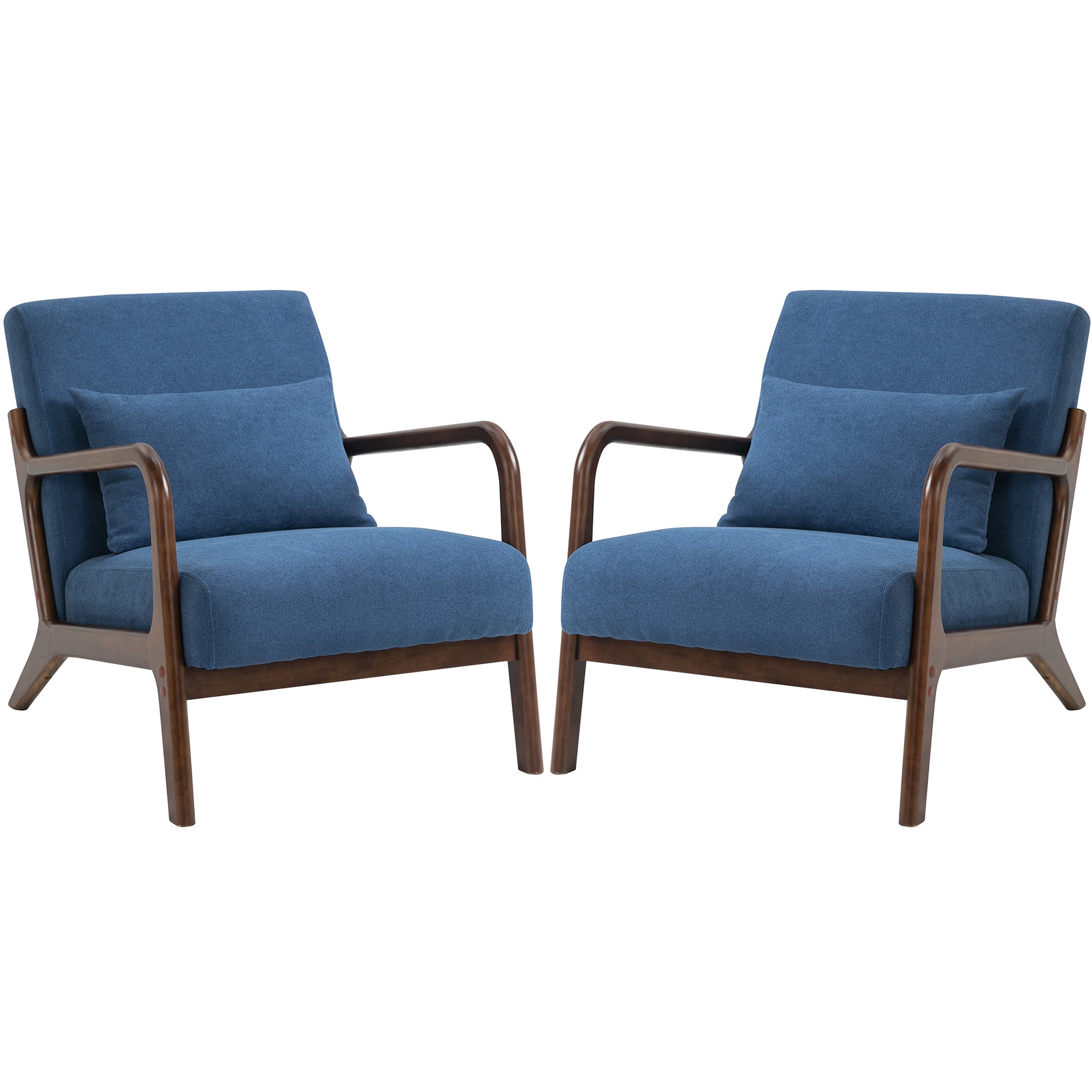 PAPROOS Accent Chair Set of 2, Mid-Century Modern Armchair with Solid Wood Frame and Pillow, Velvet Fabric Upholstered Reading Chair for Living Room Bedroom, Navy
