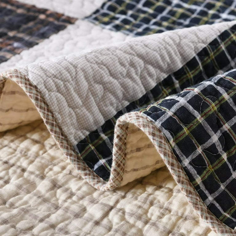 Bedduvit Queen Size Quilt Set 100 Cotton Brown Black Beige Real