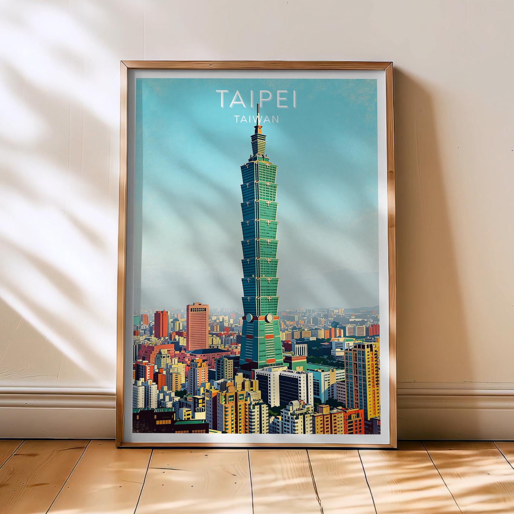 Taipei Travel Poster, Taiwan Poster, Taipei Retro Wall Art, Asia Decor, Taipei 101 Skyline Art, Taiwan , Poster Print Only
