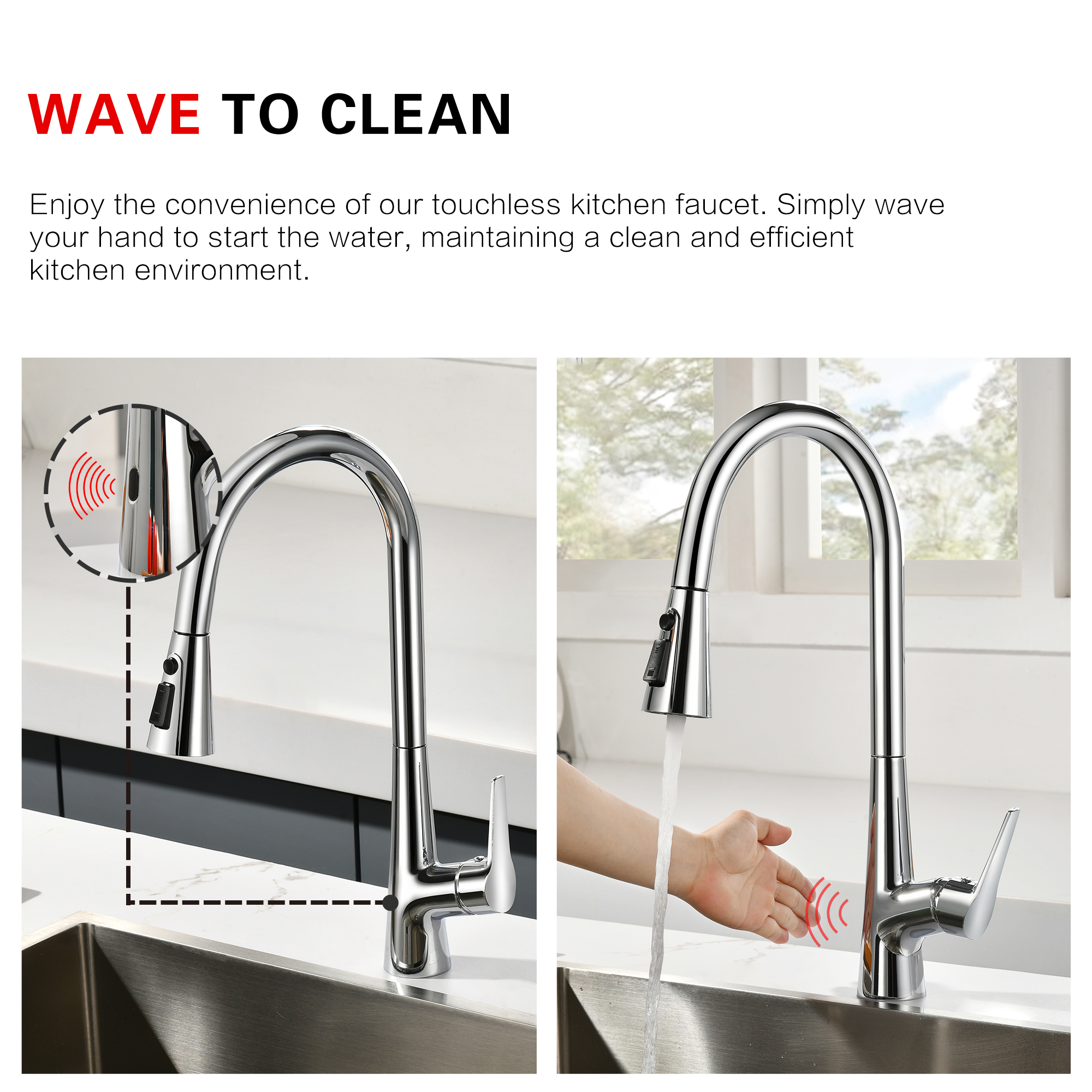 sumerain Touchless Pull Down Kitchen Faucet Hands-Free Motion Sensor Single Hole Kitchen Sink Faucet Chrome