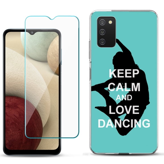Slim-Fit TPU Phone Case Compatible with Samsung Galaxy A02s, with Tempered Glass Screen Protector, by OneToughShield ® - Keep Calm / Dancing