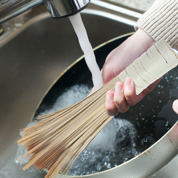 WINOMO Traditional Wok Brush 2Pack Bamboo Pot Brush Wood Color 30x8Cm