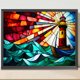 thumbnail image 1 of Cuadros Decorativos 5D bricolaje redondo completo taladro diamante pintura vidrieras faro decoración (sz4327) Wdftyju de costura negro 4 estilos, 1 of 7