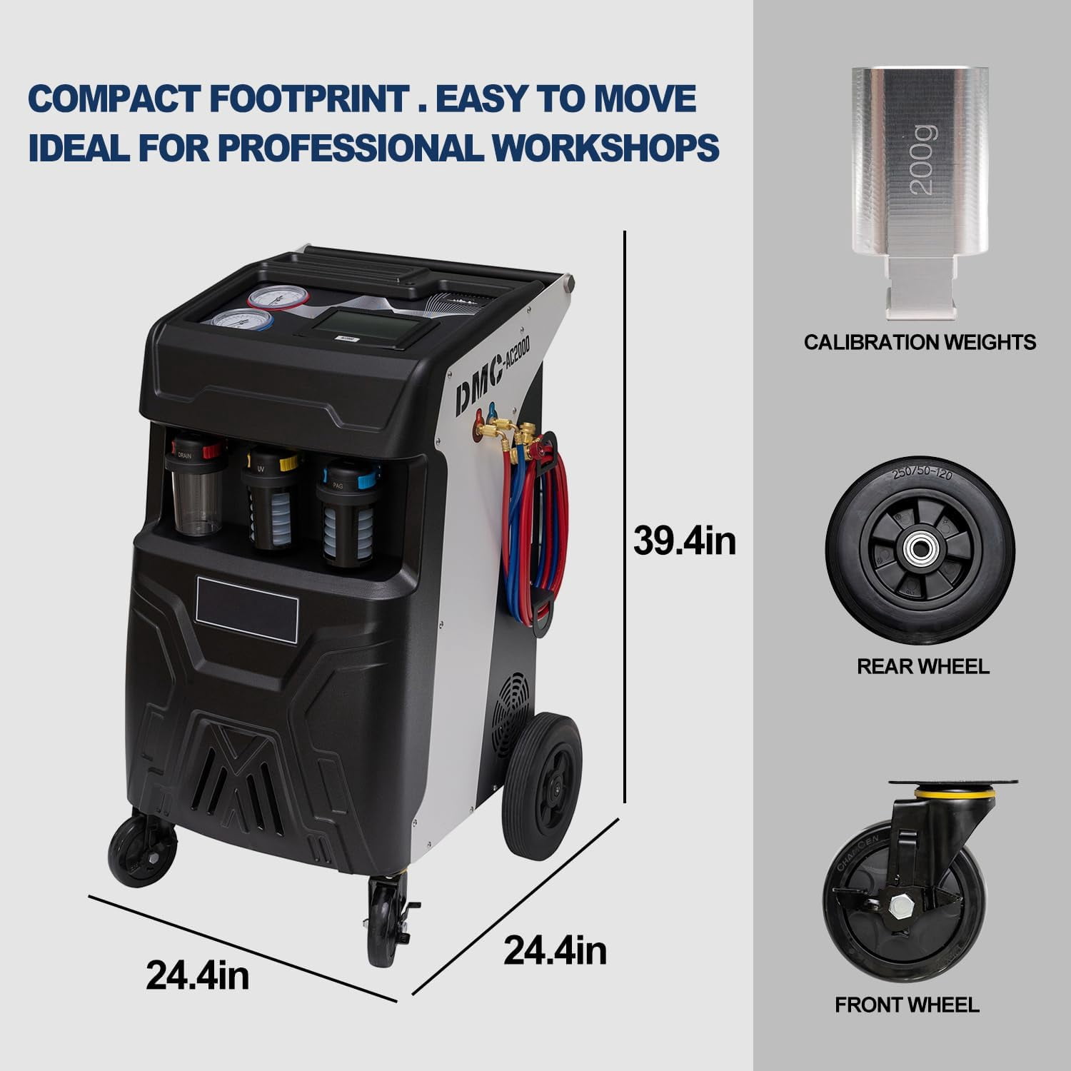 HPDMC Professional Fully Automatic R134a AC Recovery & Recharge Machine, 7" Touch Screen Service Station with Vacuum Pump, Leak Test, Oil Injection and Built-in Printer for Car HVAC Systems