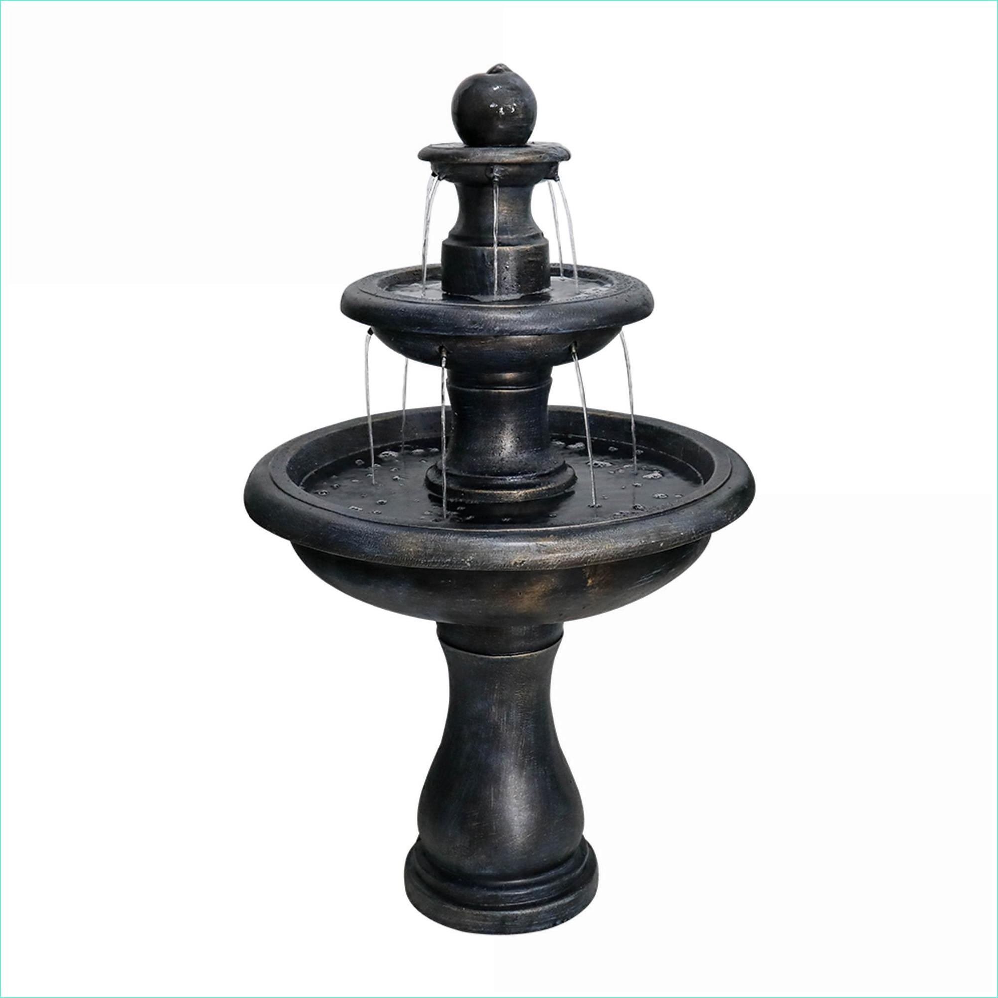 Fountains | 3-Tier Modern Outdoor Garden Patio Fountain, Fiber-Reinforced Concrete, Black Stone Finish, 27"x27"x45.2" | Black | Concrete / Cement