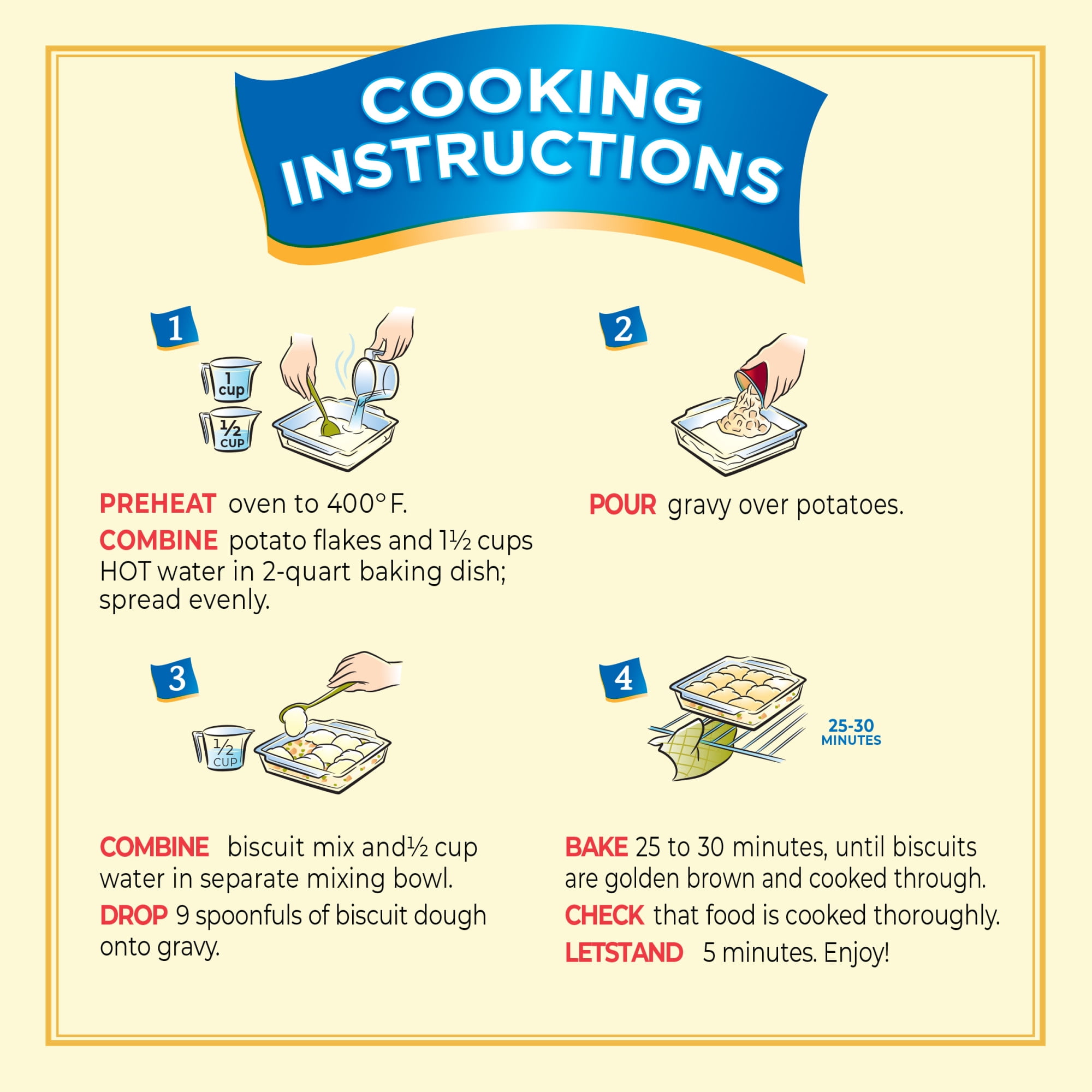 Banquet Homestyle Bakes Country Chicken, Mashed Potatoes and Biscuits, 6g Protein per Serving, Meal Kit, 30.9 oz.