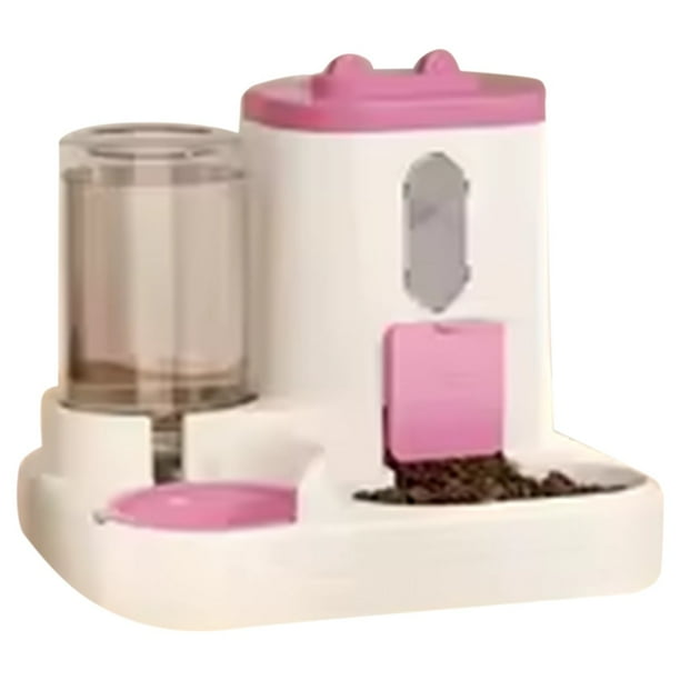 Dispensador de Comida para Gatos, Agua y Comida Integrados, Totalmente Automático, Dispensador de Comida y Agua para Gatos, Dispensador de Agua Rosa.