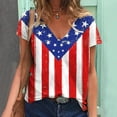 thumbnail image 2 of 4th of July Shirts for Women Patriotic Tops Stripe Patchwork Summer Cap Sleeve V Neck Casual Trendy Clothing Blue S, 2 of 4