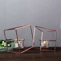 Efavormart 9" Rose Gold Geometric Candle Holder Set 2 Metal Geometric Centerpieces Joint Together