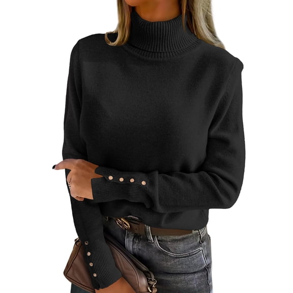 ANRABESS Turtleneck Sweaters for Women Long Sleeve Tops | 2026 Fall Winter Fashion Clothes, Office Work Daily Wear Dressy Casual Outfits, Soft Knitted Ribbed Button-Cuff Pullover Top