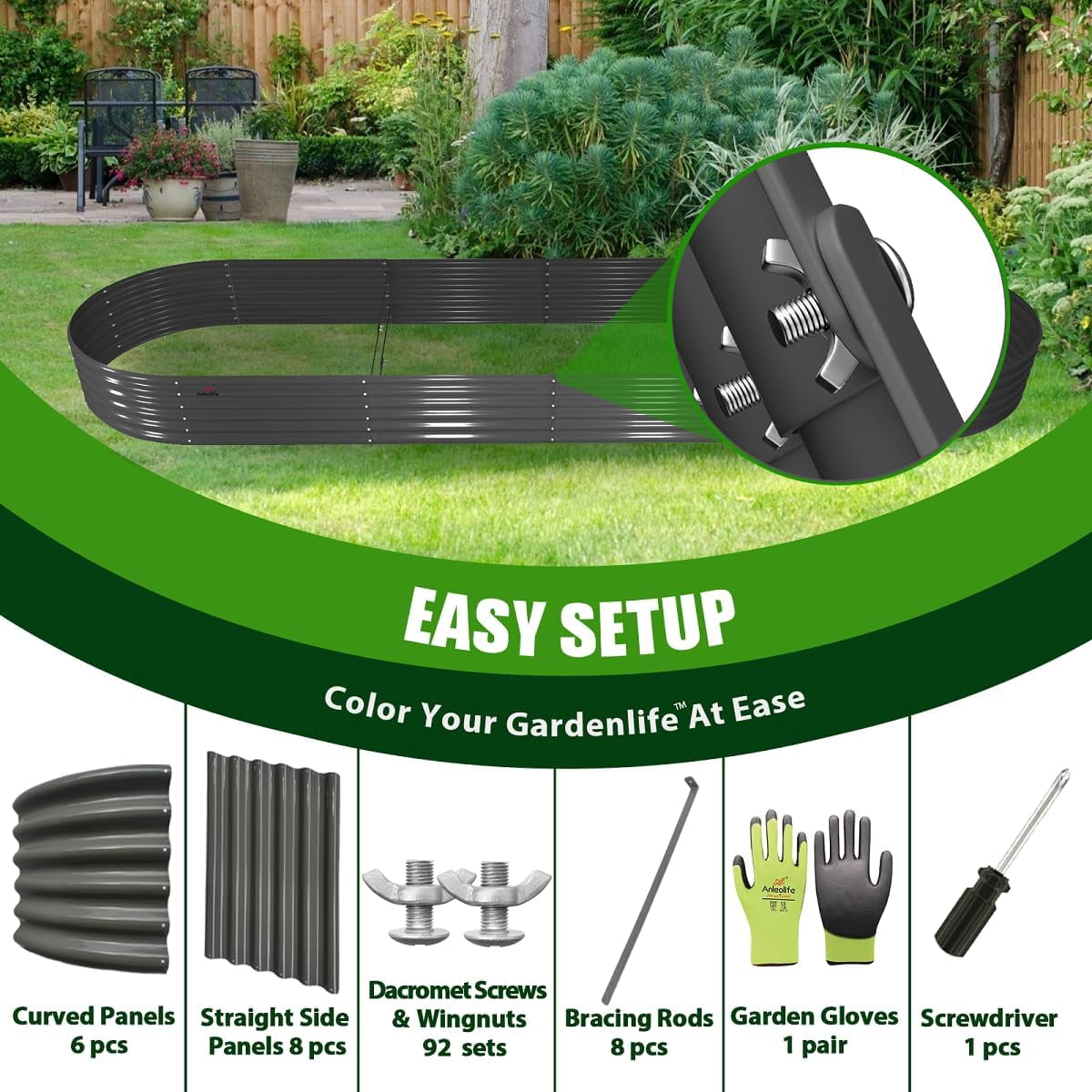 Anleolife 2 PACK 12x3x1.5 ft Galvanized Raised Garden Beds Outdoor, Oval Extra Large Metal Planter Box for Planting Vegetables Flowers Herb, Anti-Rust, Quartz Grey