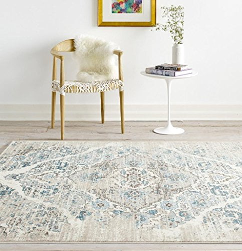 Persian Rugs 4620 Distressed Cream 5'2x7'2 Area Rug Large Carpet